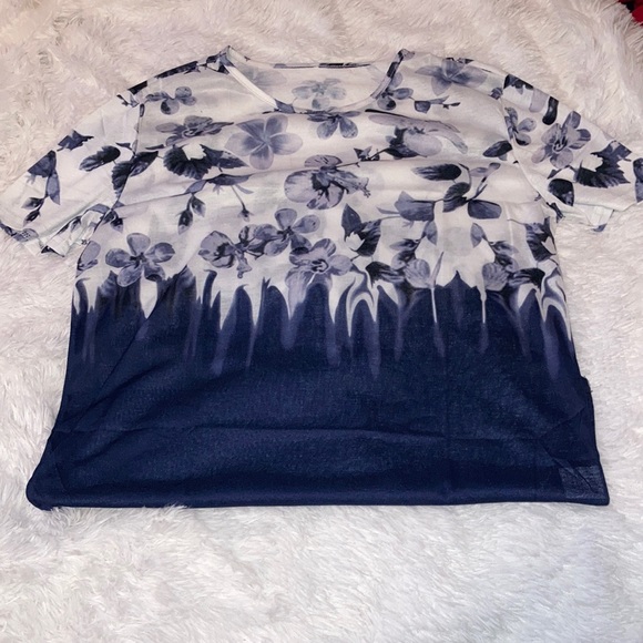 White and Blue Floral Tee (NWOT) - Picture 2 of 4